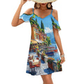d'été courte à épaules dénudées pour femme, style balnéaire italien, avec volants, idéale pour les fêtes et la plage.